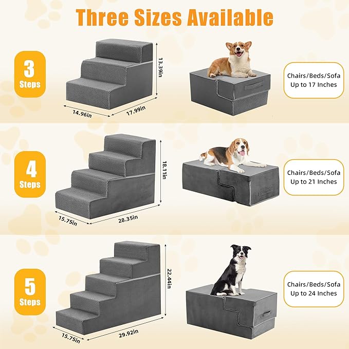 NEWBULIG 5-Step Dog Stairs, 22.5" H Dog Steps for Sofa and Chair, Non-Slip Sturdy Pet Steps for Small Dogs and Cats, Pet Ramp for High Bed Indoor(Grey)