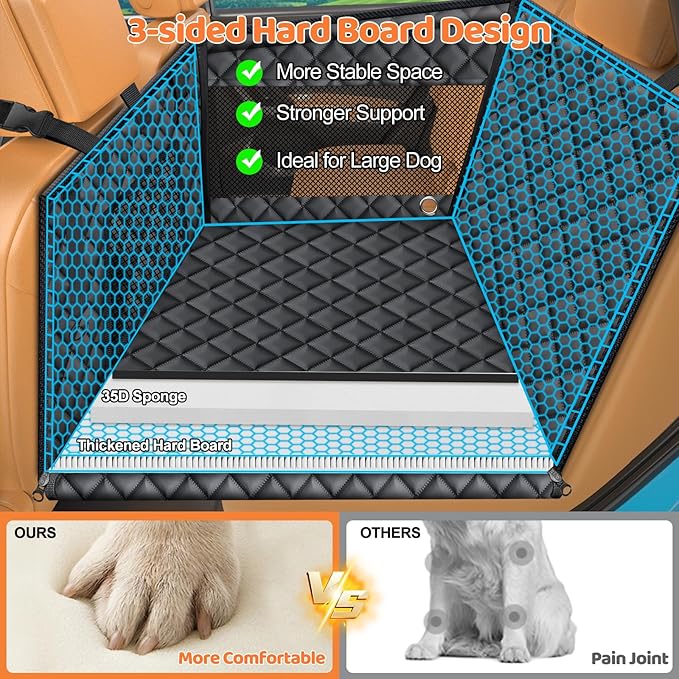 URPOWER Hard Bottom Dog Car Seat for Large Medium Dogs, Dog Back Seat Extender with 3-Sided Hard Boards, Waterproof Pet Backseat Cover Dogs Hammock for Large Cars, Trucks and SUVs, Holds up to 200 lbs