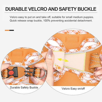 Mercano Soft Mesh Dog Harness and Leash Set, No-Chock Step-in Reflective Breathable Lightweight Easy Walk Vest Harnesses with Safety Buckle for Small Dogs, Cats (Orange, XS)