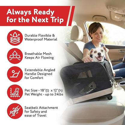dbest products Rolling Pet Carrier with Wheels Airline Approved - TSA Dog Cat Carrier for Airplane Travel - Wheeled Pet Carrier 18x12x20 for Pets up to 24lbs - Collapsible Travel Bag