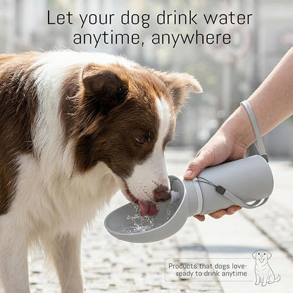 Portable Dog Water Bottle – Collapsible Silicone 2-in-1 Travel Bottle & Drinking Bowl, 550ml / 19oz, One-Hand Operation for Walking Hiking Camping, Fits Small Medium Large Dogs