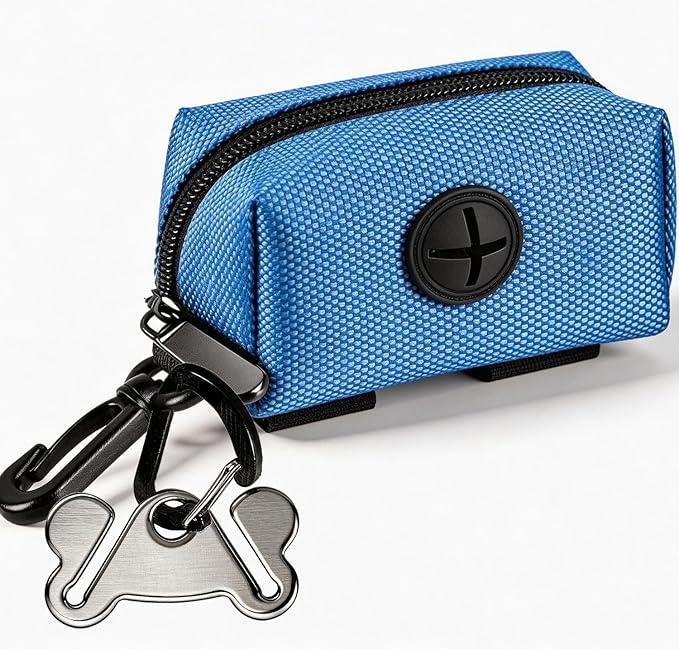 Dog Waste Bag Dispenser Pet Poop Bags Holder for Doggie Waste Bags Dispensers Soft Fabric Zipper Small Doggy Puppy Pouch for Leash Accessory Attachment with Carrier,Blue