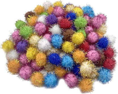 100 Pcs Assorted Color Sparkle Balls, 1.8 Inch Pom Pom Cat Toys Fuzzy Cat Balls, for Kittens Exercise and Entertainment, Color Random