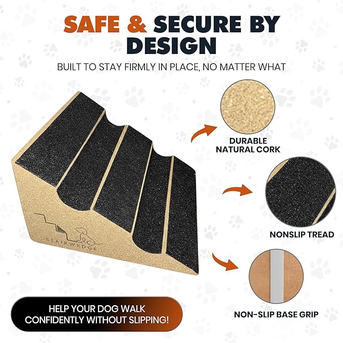 Dog Steps – Soft Grip Carpet Pet Ramp, Grooved Safety Step for Confident Climbing, Natural Cork Ramp for Dogs, Cats & Small Pets Mobility Assist (Pack of 5)