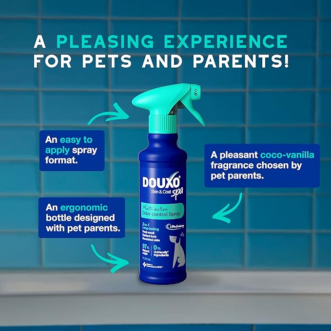 DOUXO® Skin & Coat SPA - Multi-Action Odor Control Spray for Dogs, 11.5 fl oz, Deodorizes, Neutralizes Unpleasant Odors, Leaves The Coat Fresh, Smelling Great, Skin-Friendly Ultra-Freshening Formula
