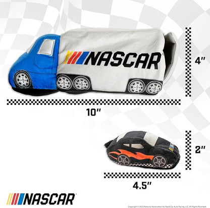 design LAB, Inc. NASCAR Official Merchandise | NASCAR Toy Truck Interactive Hide-and-Seek Toy & Racecar Plush Toys Gift Set | Plush Pet Toys for Dogs with Treat Storage Compartment