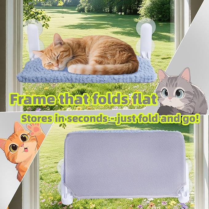 2PC Cat Window Perch, Easy Install Bracket, Portable Wall Hammock for Indoor Cat, Light Blue