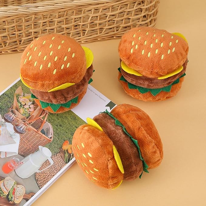 Plush Dog Toy, Squeaky Hamburger Shape, Soft Chewing Toy for Dogs and Cats, Bite Resistant Pet Supplies
