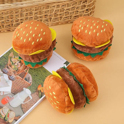 Plush Dog Toy, Squeaky Hamburger Shape, Soft Chewing Toy for Dogs and Cats, Bite Resistant Pet Supplies