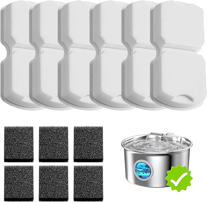 Cat Water Fountain Filter: 12 Pet Fountain Replacement Screen for Stainless Steel - 6 Carbon Filters & 6 Foam Filters - Suitable for Cat Water Fountain Stainless Steel S17