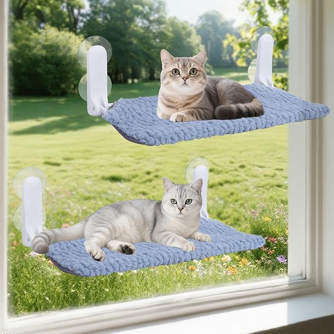 2PC Cat Window Perch, Easy Install Bracket, Portable Wall Hammock for Indoor Cat, Light Blue