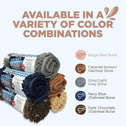 Soggy Doggy Slopmat Dog Food Mat – Absorbent Microfiber Chenille Pet Feeding Mat for Food & Water Bowls, Muddy Paws Small Doormat, Non-Slip, Machine Washable Rug – Beige/Red Bone, 18” x 24”