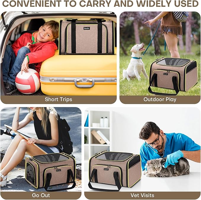 Premium Pet Carrier – Dog & Cat Travel Bag, Airline Approved, Soft-Sided Design for Small to Large Pets, TSA Compliant, Expandable & Collapsible (Brown)