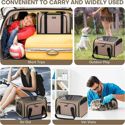 Premium Pet Carrier – Dog & Cat Travel Bag, Airline Approved, Soft-Sided Design for Small to Large Pets, TSA Compliant, Expandable & Collapsible (Brown)