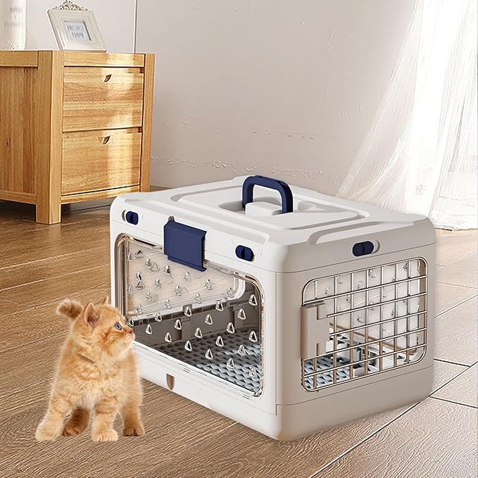 Folding Puppy Crate, Cat Travel Cage, Portable Dog Kennel, Pet Carrier for Small Dogs, White