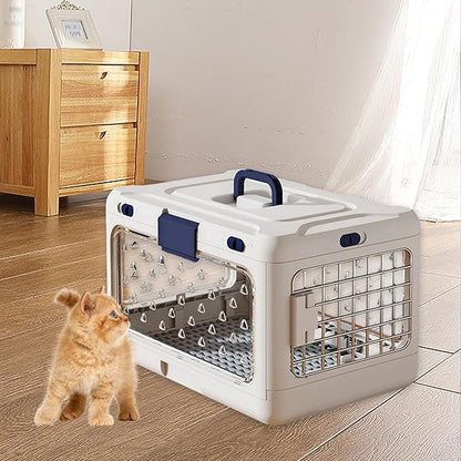 Folding Puppy Crate, Cat Travel Cage, Portable Dog Kennel, Pet Carrier for Small Dogs, White