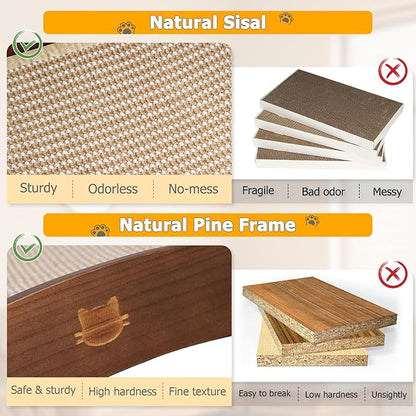 Extra-Larger Sisal Cat Scratcher Bed with Ball, 3-in-1 Cat Scratching Pad with Hammock, Natural Sisal with Solid Wood Frame Cat Scratch Post for Indoor Cats Lounger & Sleep & Scratch (Walnut)