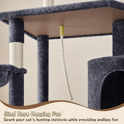 Yaheetech 63.5in Multi-Level Cat Tree Tower Condo with Scratching Posts, Platform & Hammock, Cat Activity Center Play Furniture for Kittens, Cats, and Pets