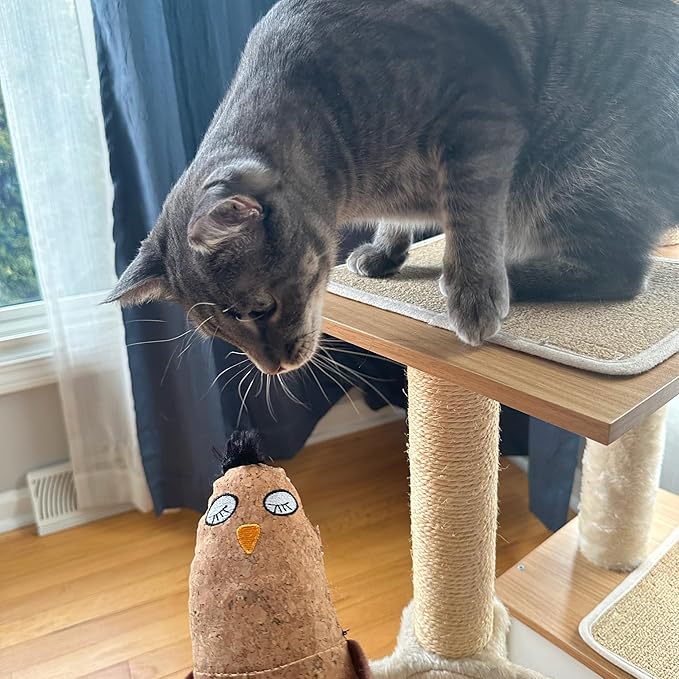SPOT Corkies Hug N Kick Catnip Cat Toy – Natural Cork and Feathers, Engaging Enrichment for Cats, Promotes Activity, Eases Stress, Ideal for Indoor Pets, Assorted Styles, 1 Piece