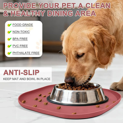 Small Silicone Pet Food Mat with Raised Edge for Food and Water Bowl, Square Dog Feeding Mats, Cat Food Trays for Floor Waterproof, Rubber Tray for Dogs and Cats, 12 x 12 x 0.7 Erythrinus