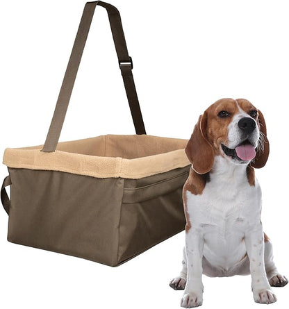 PetSafe Happy Ride Booster Seat for Dogs - Open Road Comfort - Safe Tether System - Zipper Pouch Dog Seat - Machine Washable Fleece Liner - Easy Install Design - Brown - Up to 18 lb