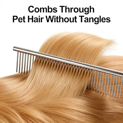 Dog Combs with Rounded Ends Stainless Steel Teeth, Cat Comb Effective at Removing Tangles and Knots, Professional Grooming Tool for Long and Short Haired Dog, Cat and other pets