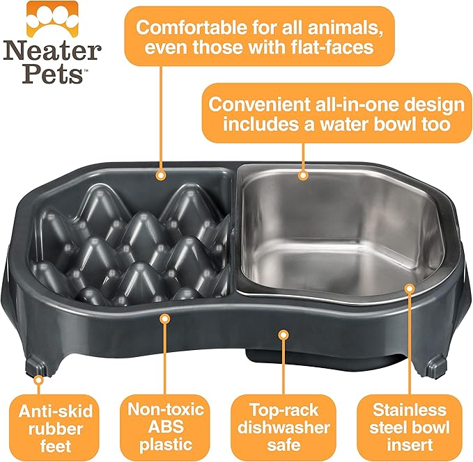 Neater Pet Brands Neater Slow Feeder Dog Bowls, Slows Down Fast Eating to Prevent Vomiting, Overeating, & Bloat, Dog Slow Feeder Bowl with Wide, Non-Slip Base, Holds 2.5 Cups Food and 8.5 Cups Water