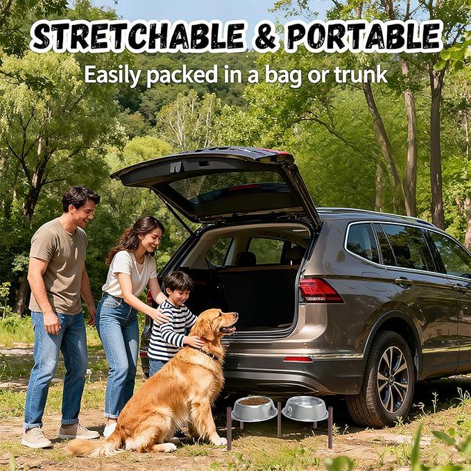 Adjustable Elevated Dog Bowl Stand, Metal Feeder Riser for Large Medium Dogs, Portable Travel Design, Slow Feeder Compatible (Without Bowls)