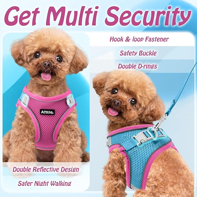 AIITLE Escape Proof Dog Harness - Step in Adjustable Dog Harness No Choke Over with Breathable Mesh and Quick-Release Buckle for All Weather- Outdoor Walking, Training for Medium Dogs Hot Pink XL