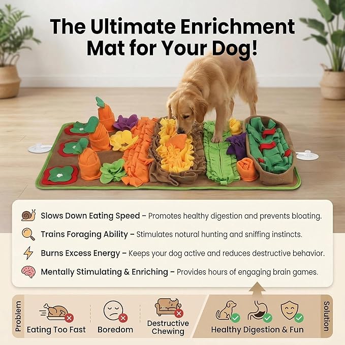 Snuffle Mat for Dogs Large Breed - 32'' X 20'' Washable Durable Sniff Mat for Slow Feeding Training, Enrichment Puzzle Toy for Mental Stimulation & Stress Relief