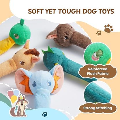 Nocciola Dog Squeak Toys 5pcs, Dog Toys to Keep Them Busy for Aggressive Chewers, Hide and Seek Crinkle Dog Toy for Large Dogs, Long Face Wild Animals Playground Series