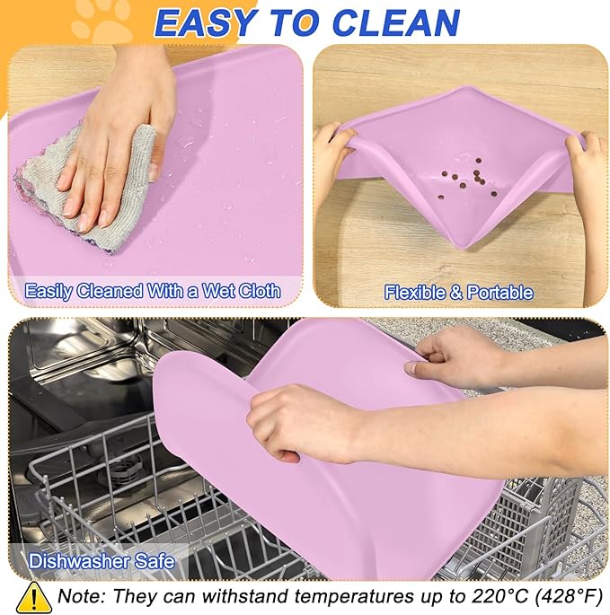 Silicone Pet Feeding Mat with Raised Edge for Food and Water, Dog Bowl Mats, Cat Bowls Placemat with High Lip for Floor Waterproof, Rubber Tray for Cats and Dogs 22 x 14 x0.8 Light Pink