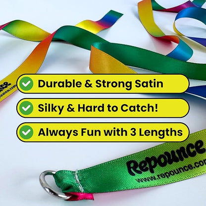 Cat Wand Toy Refill Rainbow Ribbon Set for Cat Wand - Ribbon Lures, Detachable Refill, Toy Lures Attachments - 3 Pieces Multi-Length Fun Durable Attachments with Metal Ring