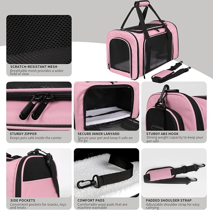 Carriers Soft-Sided Pet Carrier Pink for Medium Large Cats Dogs Undertake 35Lbs,Ventilated Mesh Windows,Top Load Cat Carrier with Airline Approved(X-Large,Pink)