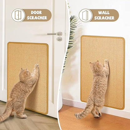 Carpet Cat Scratching Mat Sisal, 2 Packs Sisal Fabric Large 23.6" x 15.7" Scratching Pad for Indoor Cats with Adhesive Hook Loop Tape, Cat Scratching Rug Wall Scratchers for Indoor