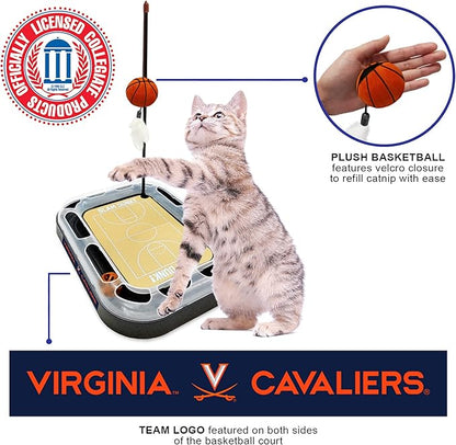NCAA VIRIGNIA Cavaliers Basketball Court Felt Scratcher Toy & Interactive Cat Ball Bell - 6-in-1 Cat Wand, Plush Basketball, Catnip-Filled