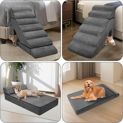 7-Step Dog Stairs for High Beds 30-36", Non-Slip Pet Steps for Large Dogs, Pet Stairs for Small Old Dogs/Cats