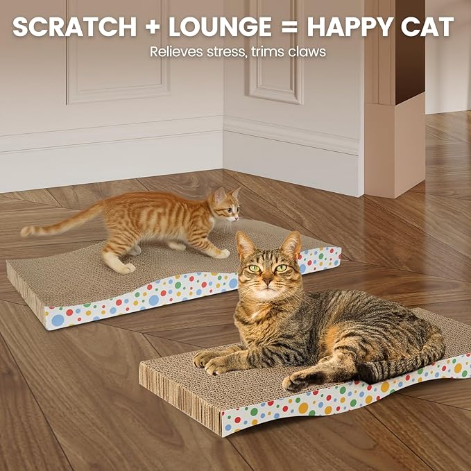 Cat Scratching Board, Large Wide Corrugate Cat Scratcher with Catnip, Premium Scratch, Double-Sided Design, Cat Scratch Pad for Indoor Cats and Kitten,Furniture Protectors from Cat Scratching (2-PACK)