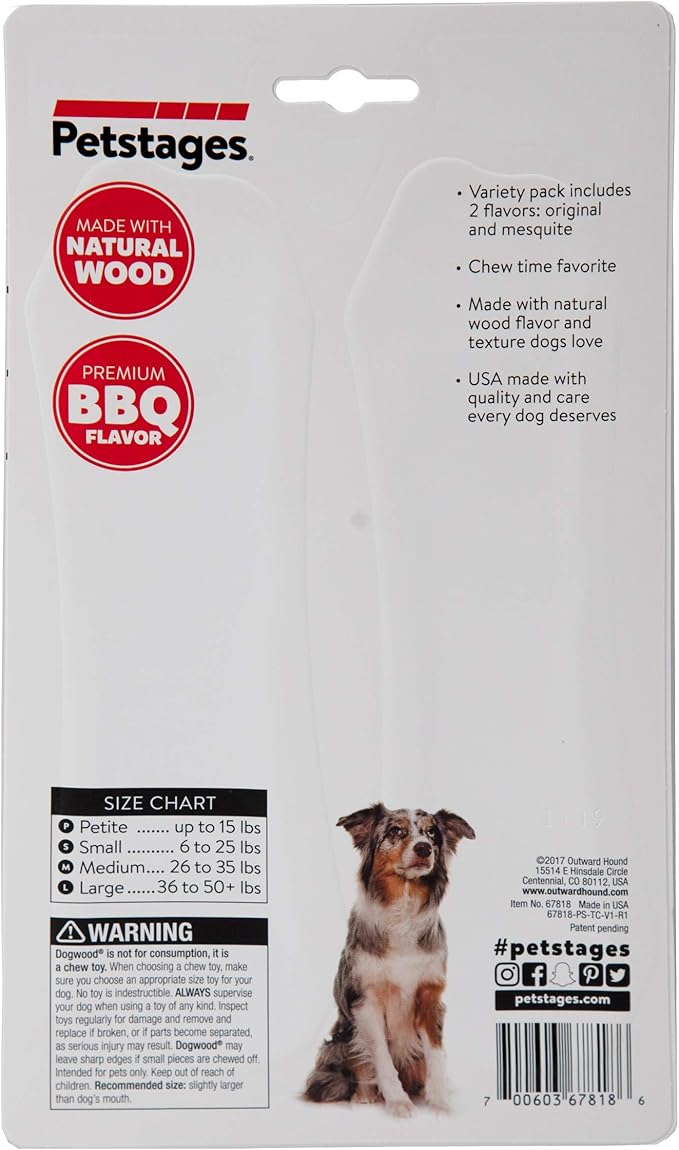 Pupstages Dogwood Mesquite Dog Chew Toy – Real-Wood Blend, Moderate Chewers, Medium, 7.5", 2-Pack (Natural & Mesquite Flavors)