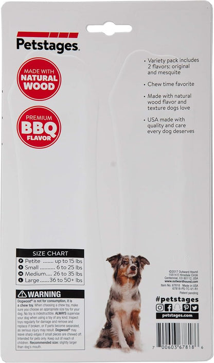 Pupstages Dogwood Mesquite Dog Chew Toy – Real-Wood Blend, Moderate Chewers, Medium, 7.5", 2-Pack (Natural & Mesquite Flavors)
