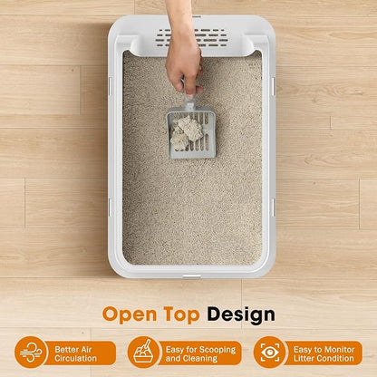 2PACK Stainless Steel Litter Box, Extra Large Litter Boxes for Big Cats, XL Metal Cat Litter Box with Lid High Sides, Anti-Urine Leakage, Non-Sticky, Scoop Included