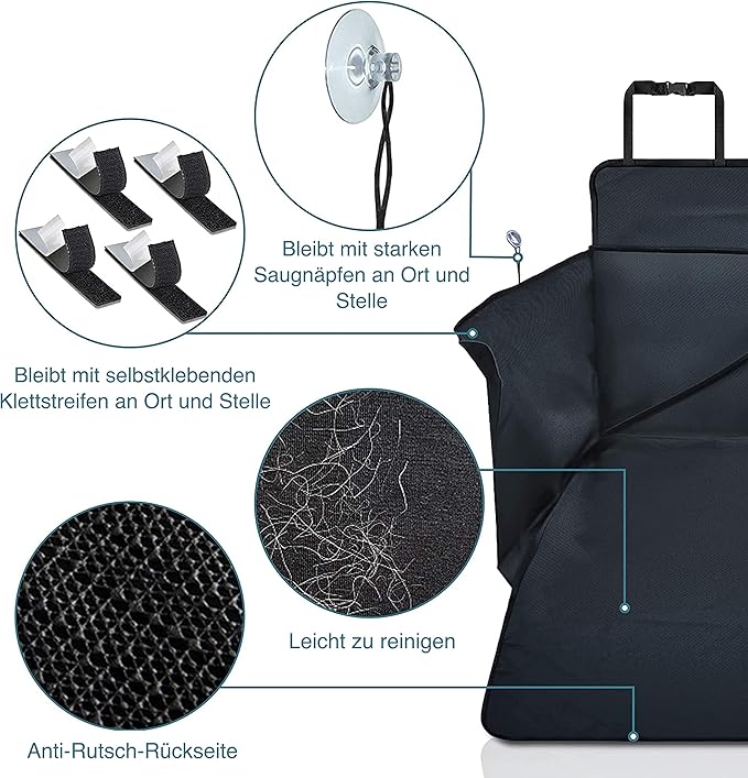Car Seat Cover - Anti-Slip Protector with Side Protection 185x105x36 cm for Every Car - Includes Foldable Dog Bowl and Brush