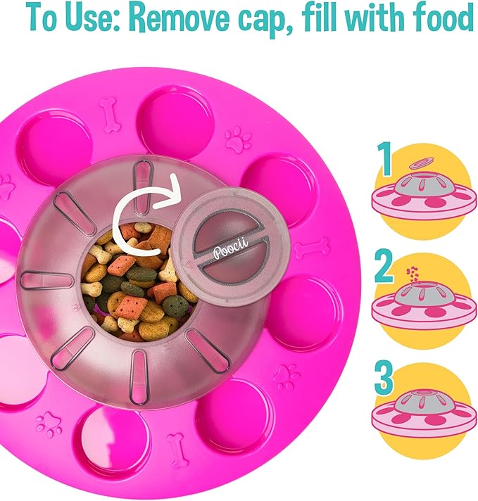 Poocii-Go-Round Slow Feeder Dog Enrichment Toy - Interactive Food or Treat Dispensing Puzzle for IQ Training, Anti-Choking Design, Durable, Easy to Clean, Engaging Pet Activity - Pink