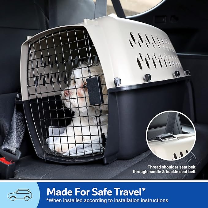 Petmate Vari Dog Kennel Portable Carriers & Crates for Smaller Dogs or Puppies and Pets 10 to 20 lbs, Airline-Friendly Plastic Pet Carrier Home and Travel, 24" Long, Taupe & Black, 24” x 16.7” x 14.5”