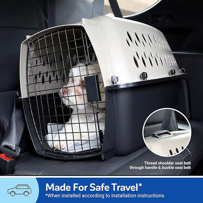 Petmate Vari Dog Kennel Portable Carriers & Crates for Smaller Dogs or Puppies and Pets 10 to 20 lbs, Airline-Friendly Plastic Pet Carrier Home and Travel, 24" Long, Taupe & Black, 24” x 16.7” x 14.5”