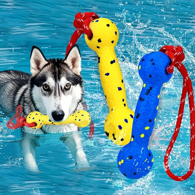 BABORUI Floating Dog Pool Toy – Durable E-TPU Dog Water Toy for Fetch & Chew, Bright Floating Dogs Toys for Pool, Beach & Outdoor Play – Dogs Beach Essentials (Yellow & Blue Stick)