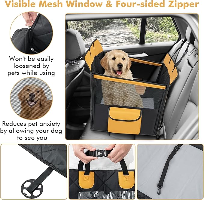 Dog Seat Cover, Pet Car Seat Cover for Dogs with Breathable Mesh, Storage Pocket & Side Strap, Dog Hammock for Cars, Trucks & SUVs (Medium Size)