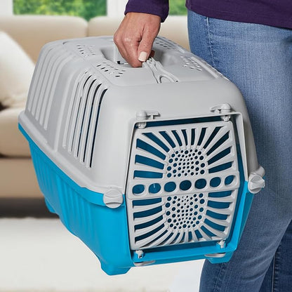 MidWest Homes for Pets Spree Travel Carrier - Hard-Sided Dog & Cat Carrier, Small Pet Travel Crate with Handle, Ventilated Design, Durable Plastic Door, Easy Assembly, 19-Inch, Blue