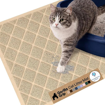 GORILLA GRIP Cat Litter Box Mat, Cushioned Coil Mesh Litter Trapping Mats, Scatter Control Supplies for Less Mess, Phthalate Free, Ultra Deep Catch Grooves, Rinse or Vacuum to Clean, 24x17 Beige