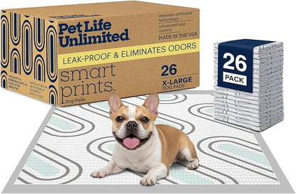 Pet Life Unlimited Smart Prints XL Puppy Pads for Dogs, Potty Training Pee Pads, 26 Count, 26" x 30", Leak-Proof, Super Absorbent, Quick-Dry, Patterned Pads with Odor Control, Made in USA